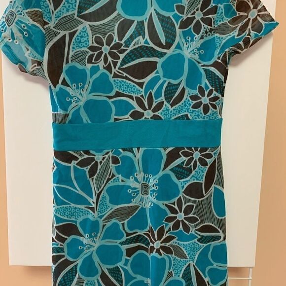 New York & Company medium blouse green brown print - Picture 4 of 5